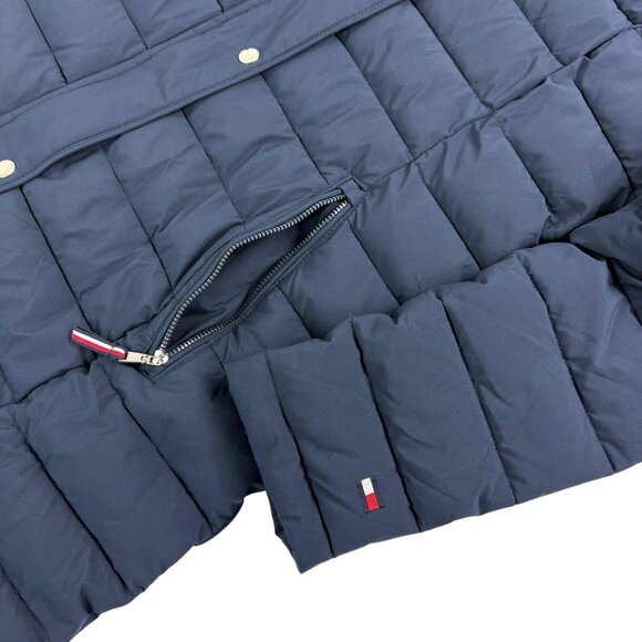 Tommy Hilfiger Women’s Navy TH Flex Puffer Coat w/ Faux Fur Hood – Size Large - Picture 10 of 15